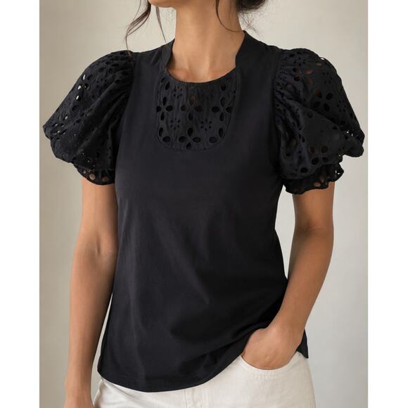 Anne Fontaine Tops - Anne Fontaine Eyelet Puff Sleeve Pima Cotton Top Blouse French size 40/US 6-8